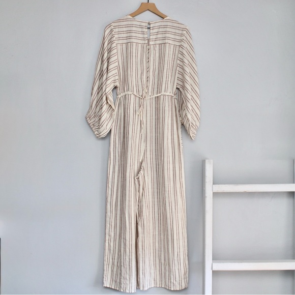 Free People Cream Brown Lightweight Kenny Striped One-Piece Jumpsuit Size Medium - Picture 5 of 11